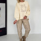 Sweater mit 3D-Print - beige-leo