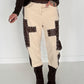 Sweathose im Materialmix - beige-mokka
