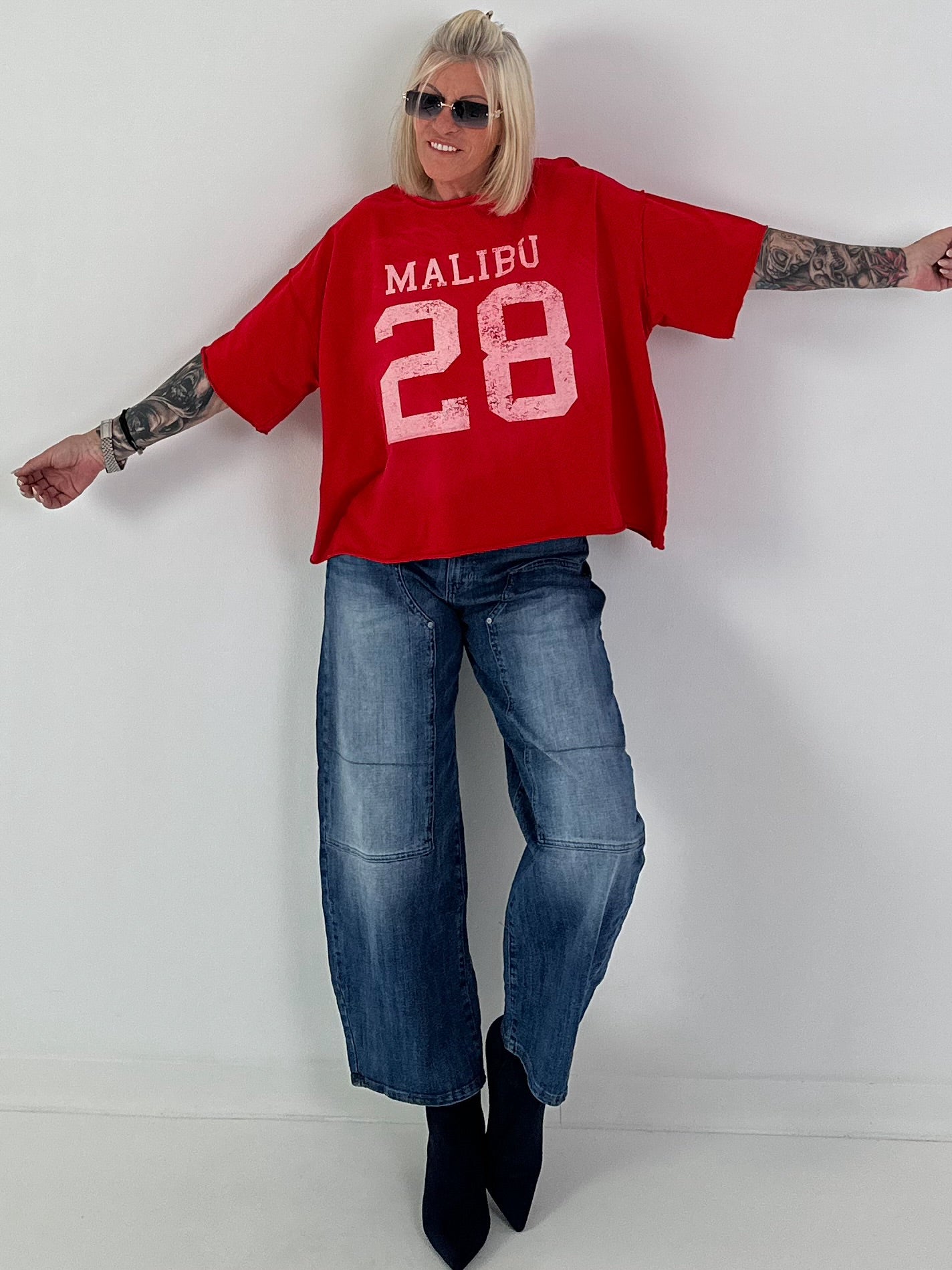 Sweater mit Vintage-Print - rot