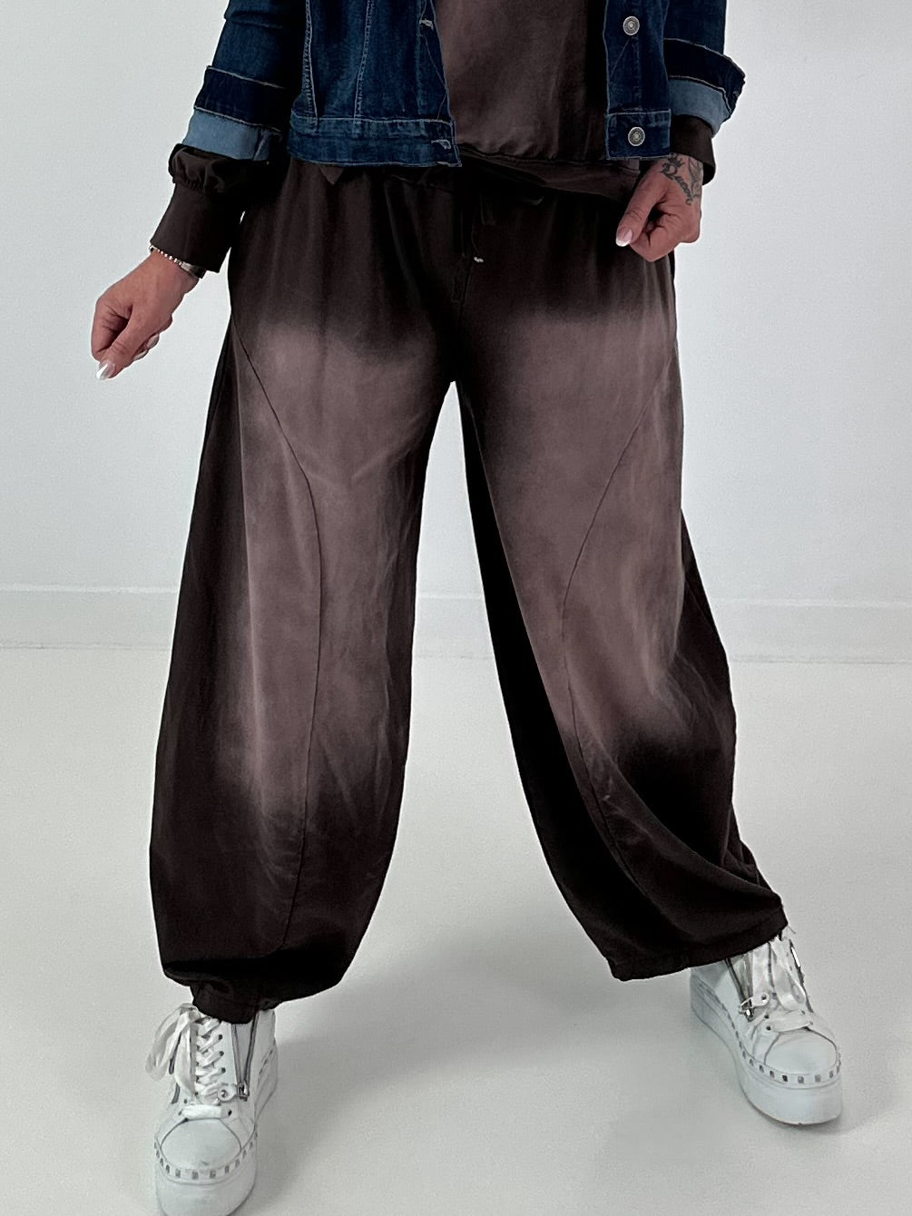 Lässige Sweat Ballonhose im Used-Look - mokka