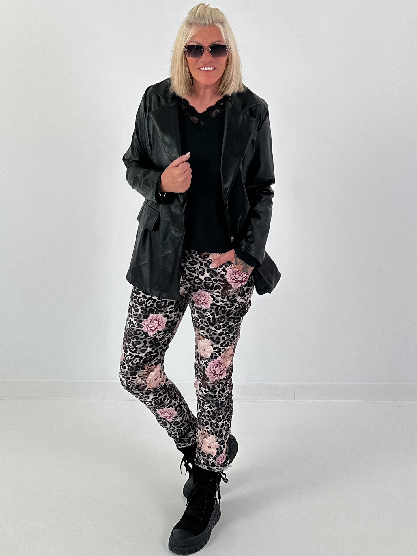 Blazer in Leder-Optik - schwarz