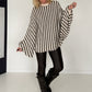 Pullover in Streifen-Look mit Fledermausärmeln   - ecru-chocolate