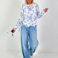Häkelpulli mit floralem Muster - hellblau-weiss