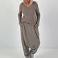 Ribbed V-Neck Shirt with Lace Details - Taupe