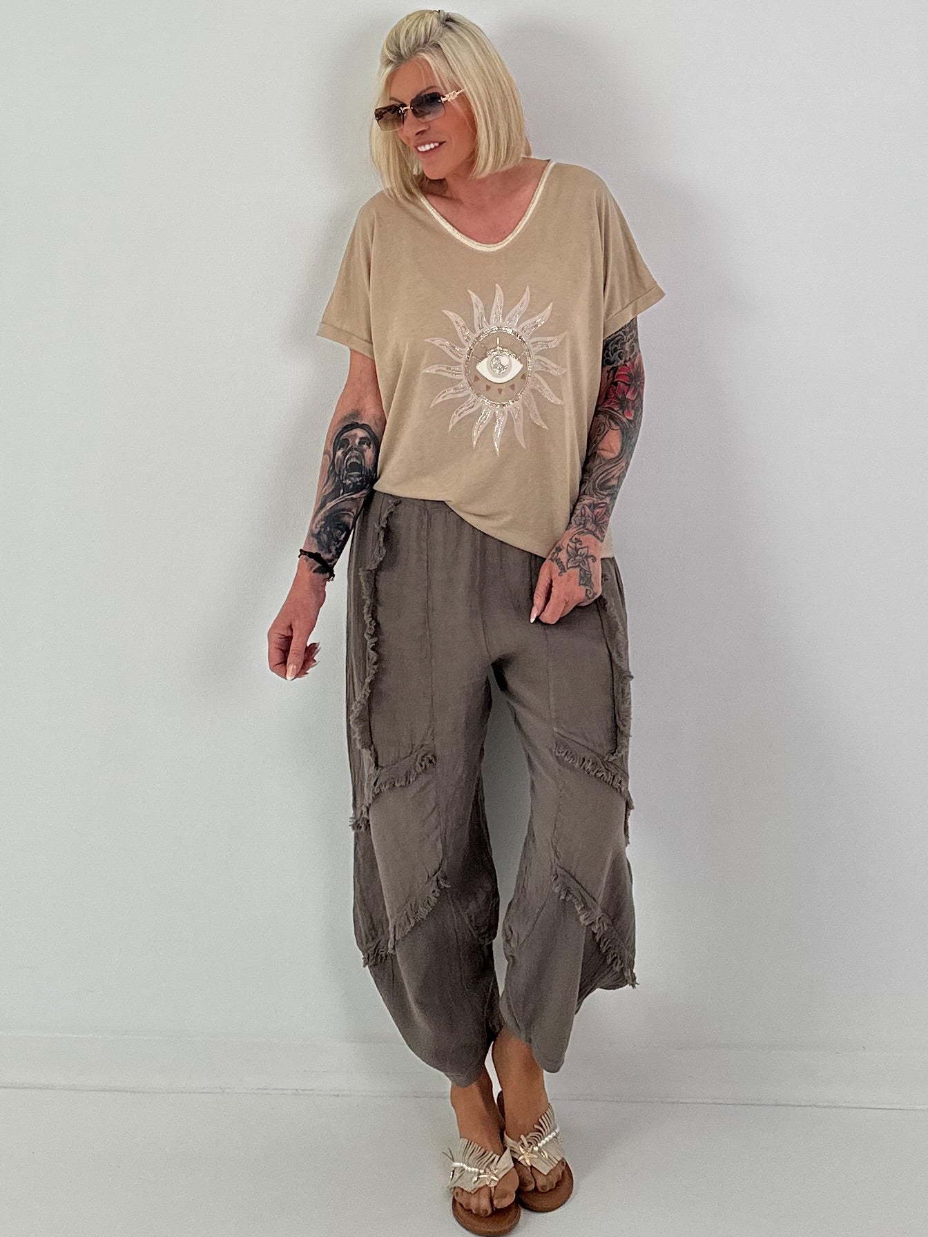 Fine Knit Lurex Sun Top - sand
