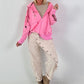 Stylische Sweatshirt Jacke mit großem Rückenpatch Dollar- rosa