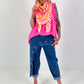 XL Musselin Tuch mit Streifen - weiss-neonorange-neonpink