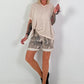 Fine-knit V-neck T-shirt - beige