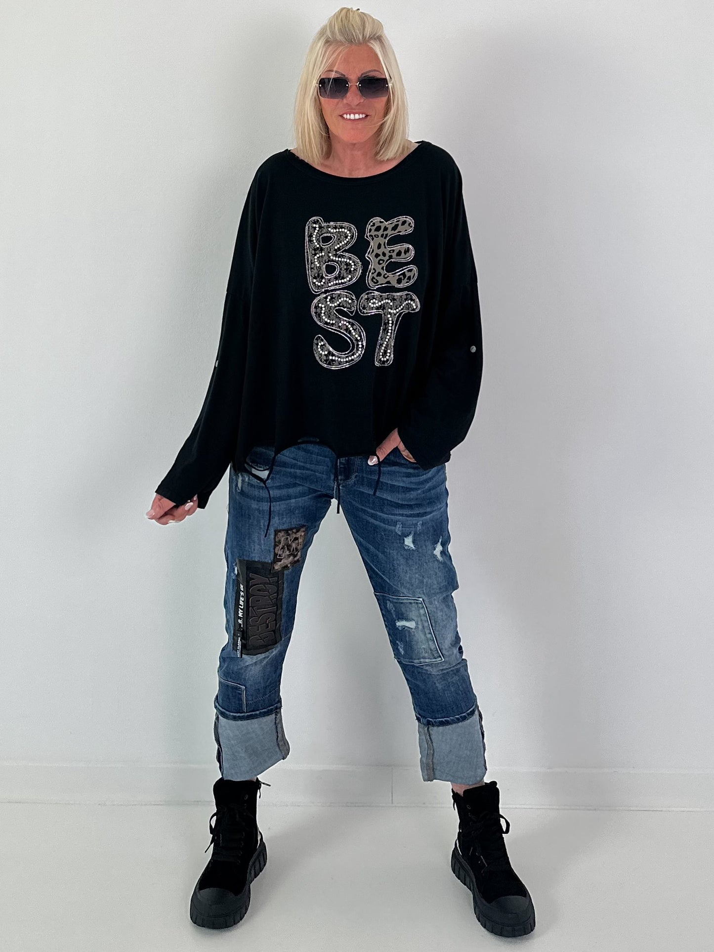 Oversized sweatshirt met gedetailleerde afwerking - zwart