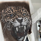 Sweater mit Stulpenärmeln und Strassmotiv Leopard - ecru