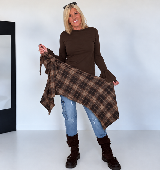 Waist Wrap im Karomuster - mokka-mehrfarbig