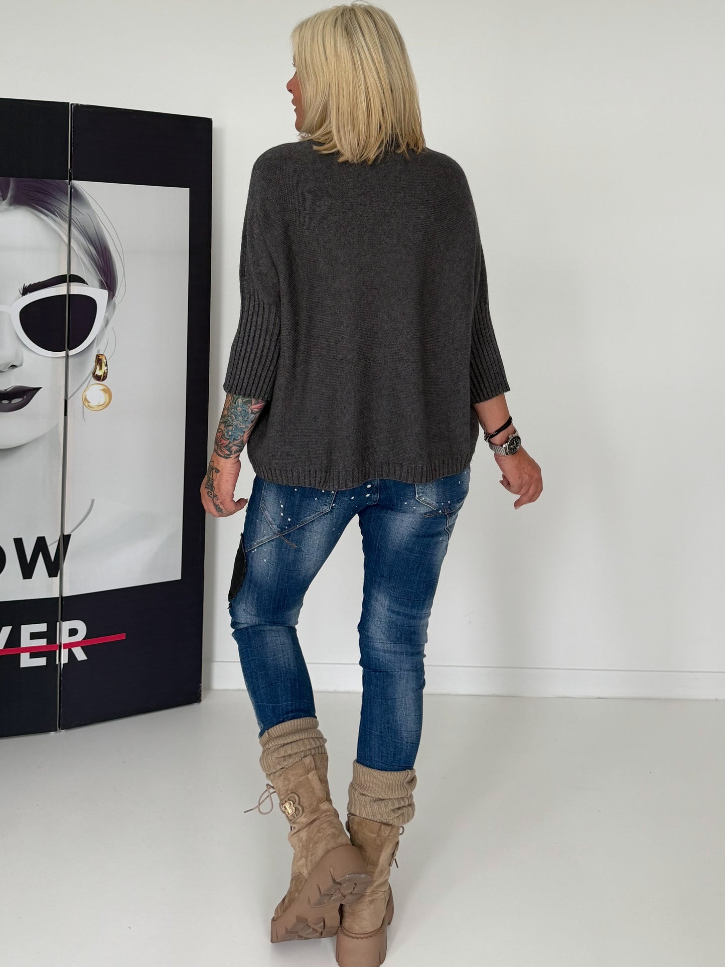Strickpullover mit Turtleneck - anthrazit