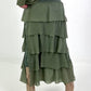 Long skirt with flounces - khaki