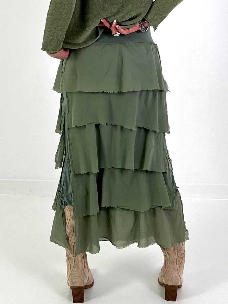 Long skirt with flounces - khaki