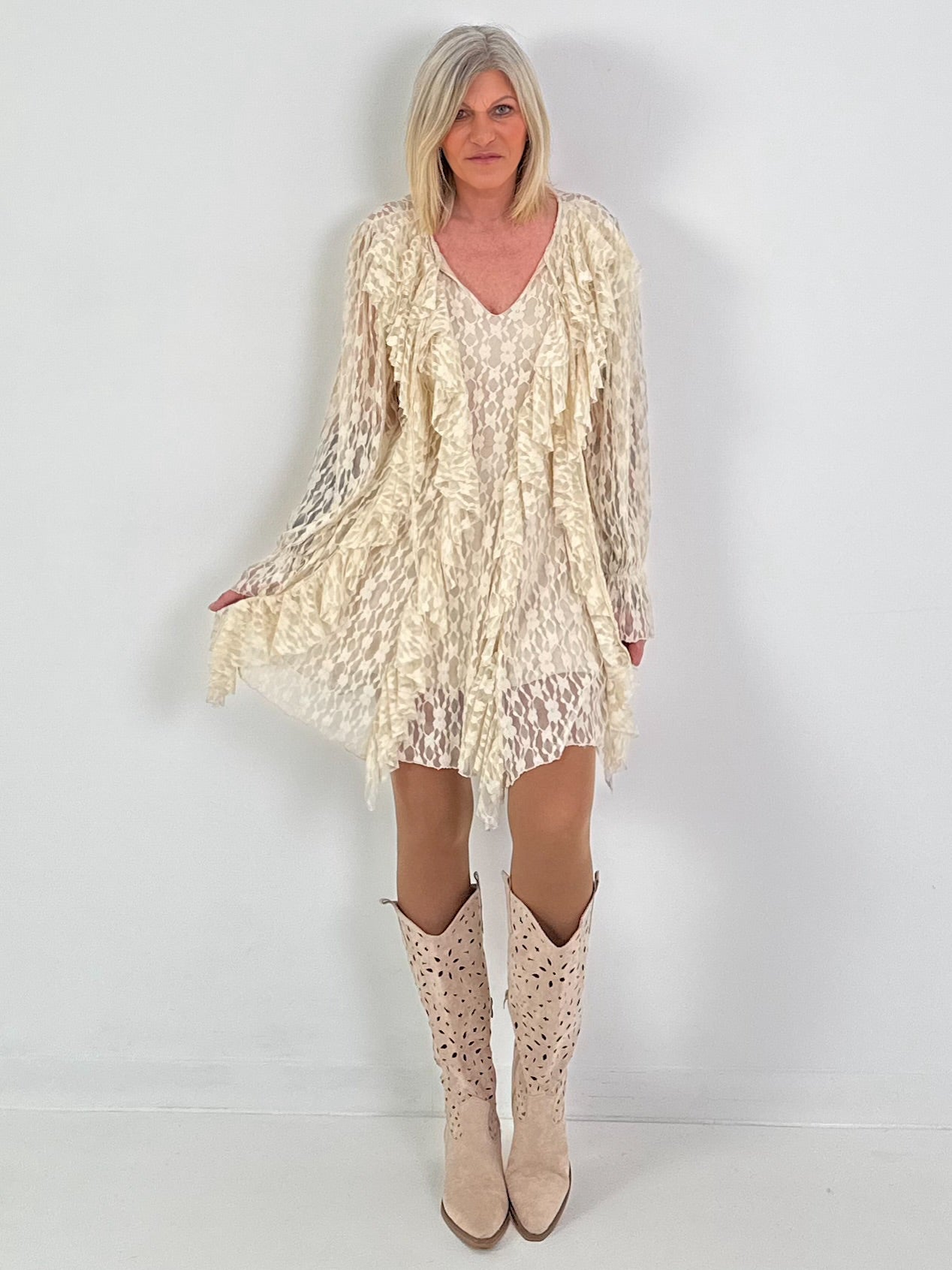 Kleid/Tunika aus Spitze - beige