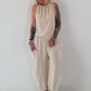 Grobes Baumwoll Top mit Rüschenkragen - beige
