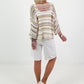 Crochet sweater with stripes and lurex - white-beige