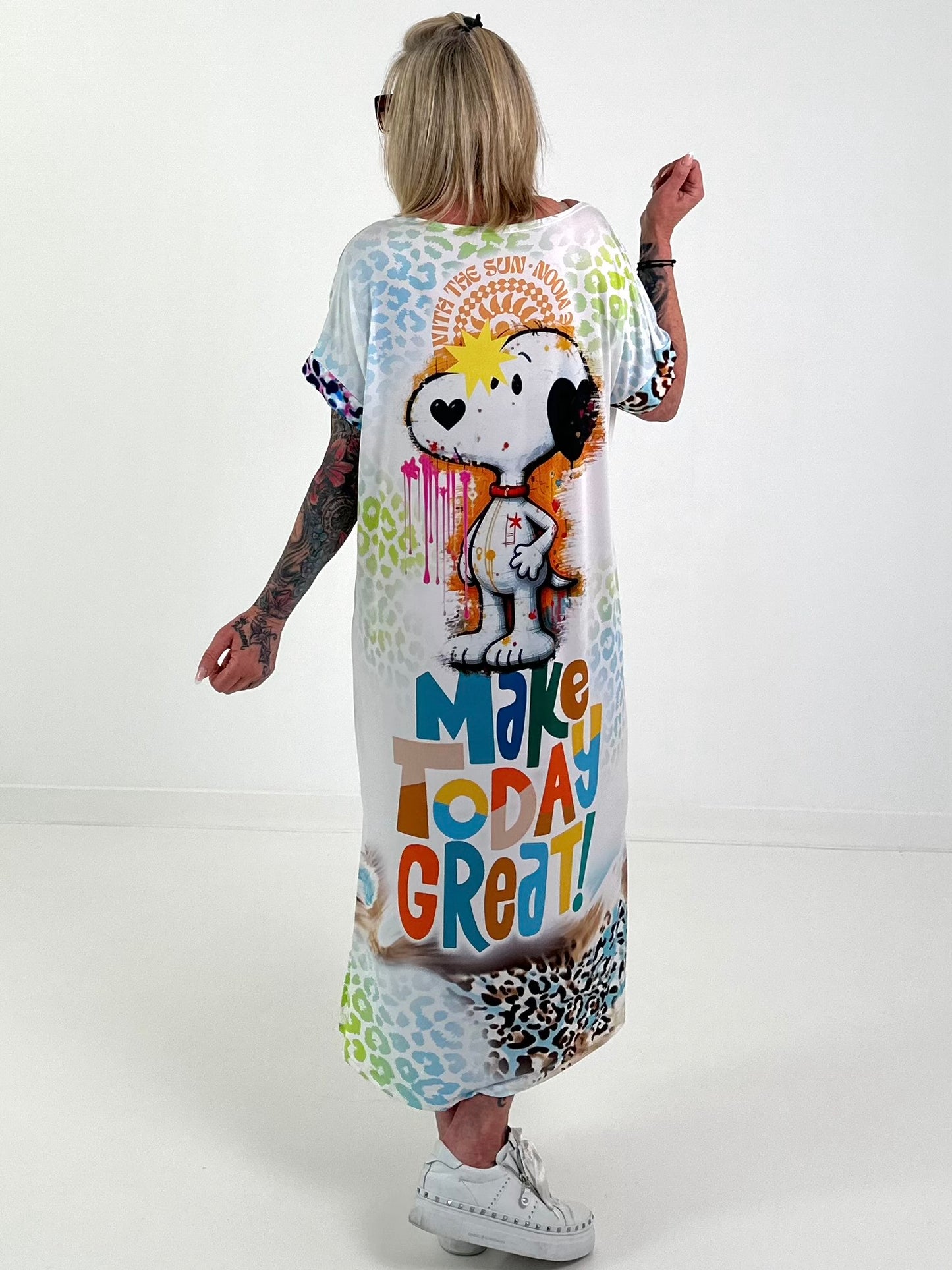 Jurk met printmix - wit-geel-multicolor