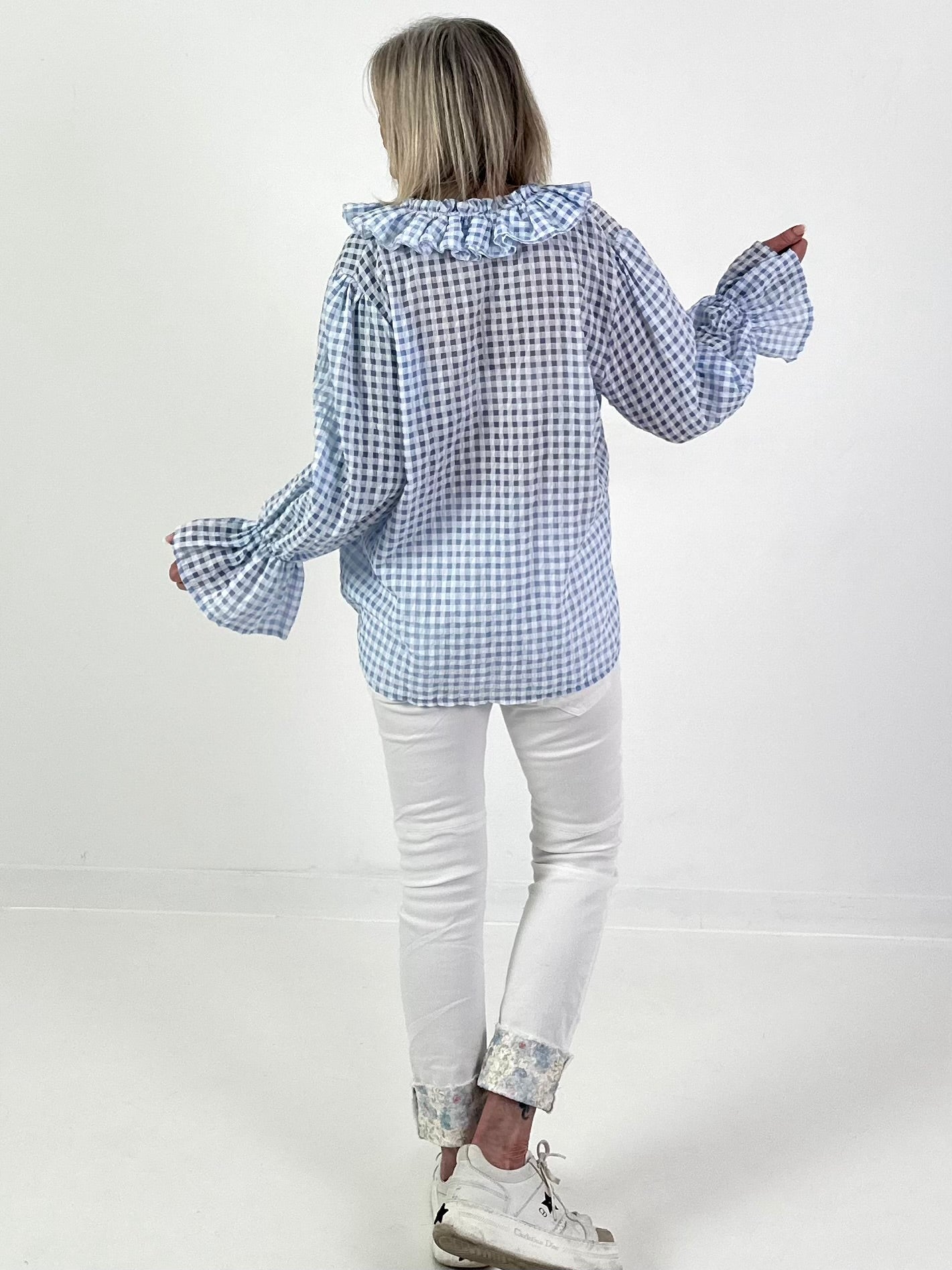 Oversized Tunika mit Vichy Muster - hellblau-weiss