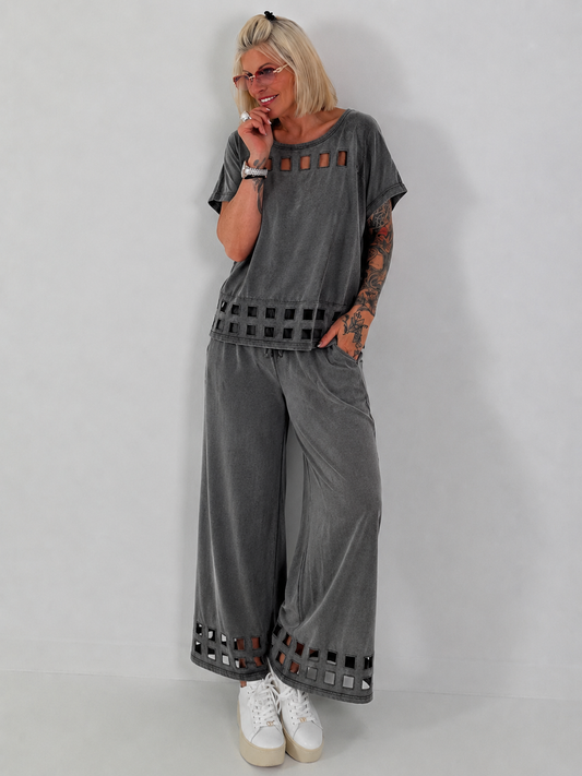 Ausgefallener Zweiteiler mit aufwendigen Cut Out Details - anthrazit