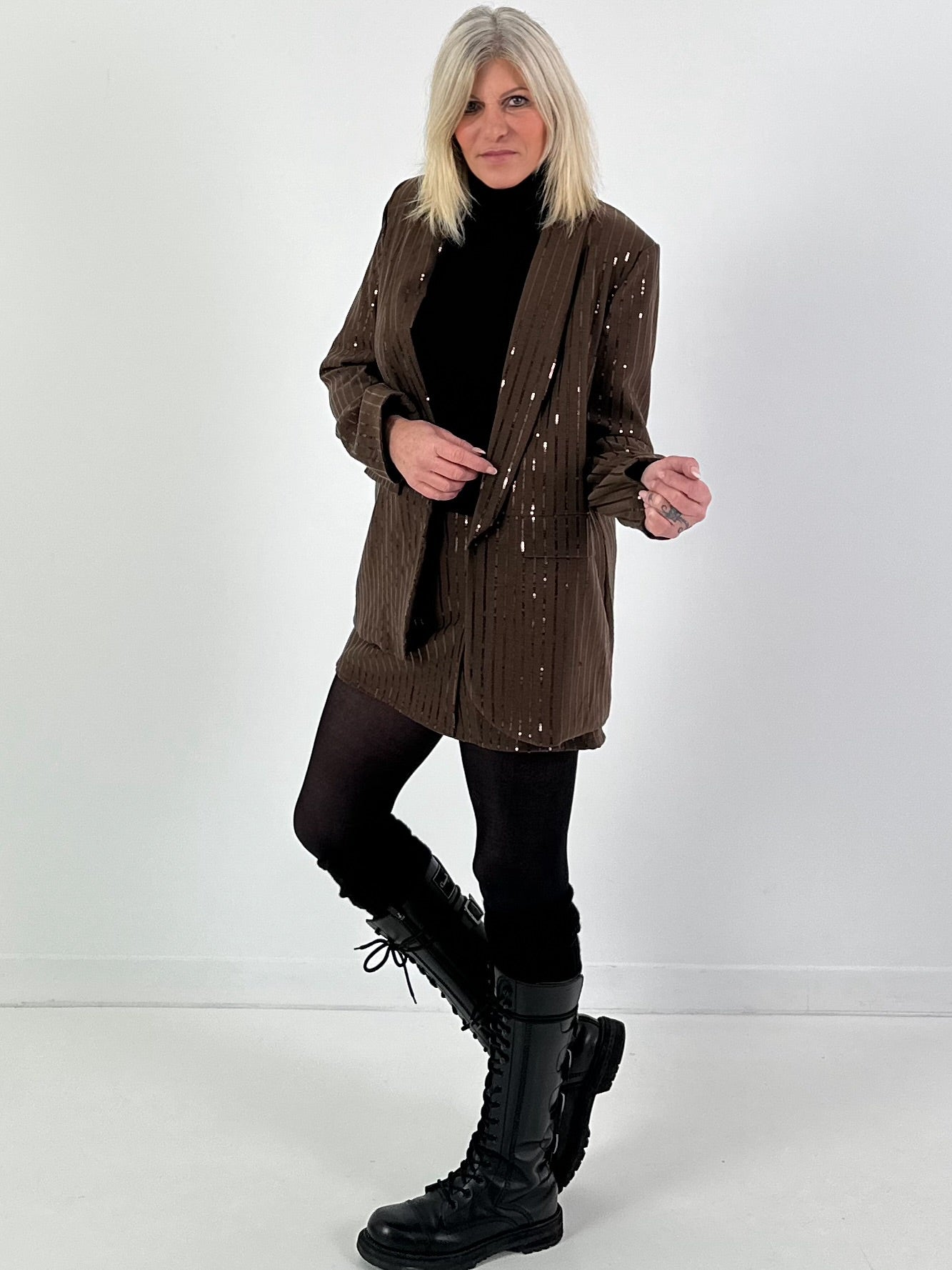Blazer Modell "Midnight Sparkle" - dunkelbraun-braune Pailletten