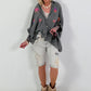 Oversized Muslin Blouse with Colorful Bead Embroidery - Anthracite