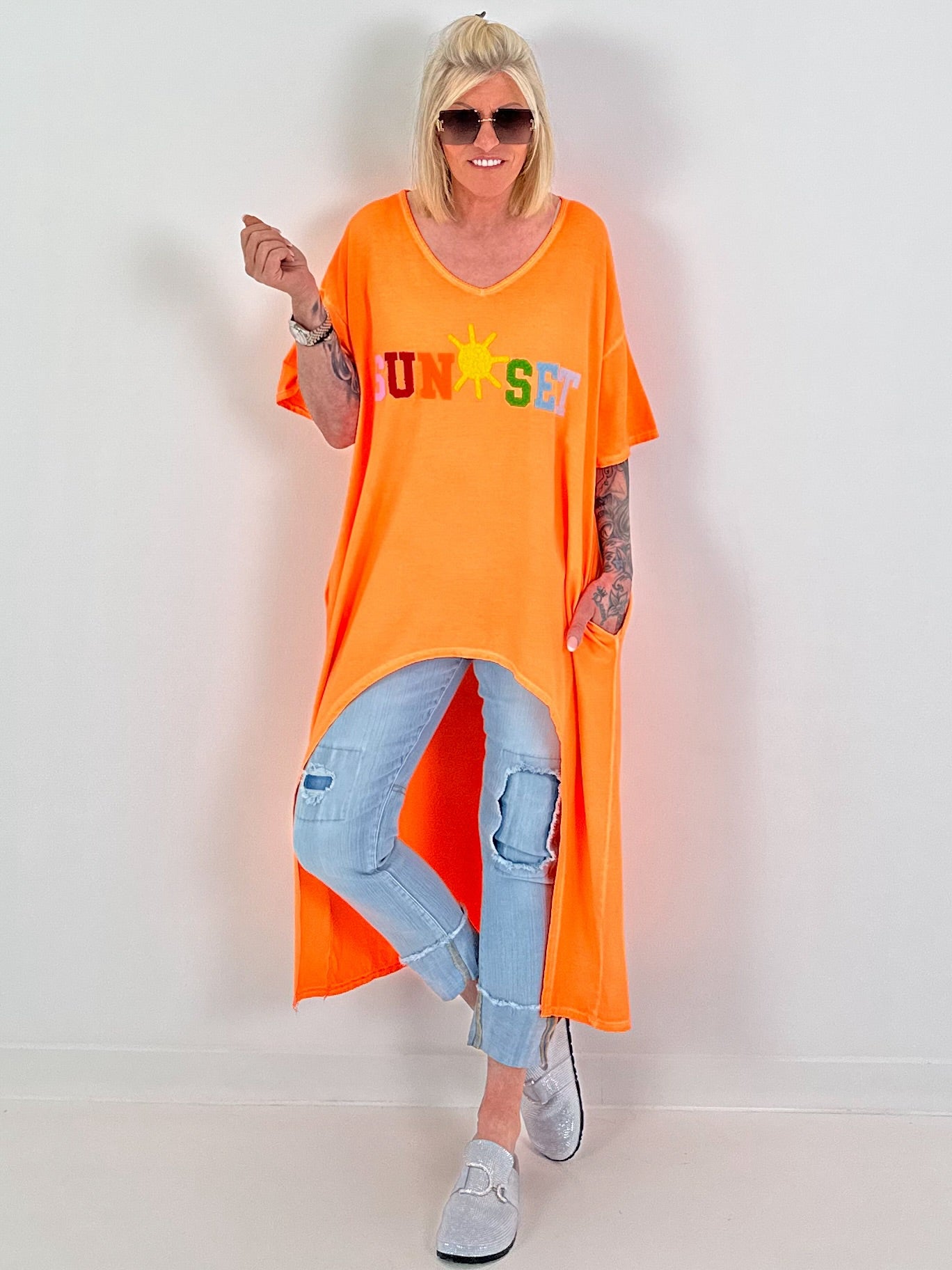 Oversized Long Shirt Sunset - neon orange
