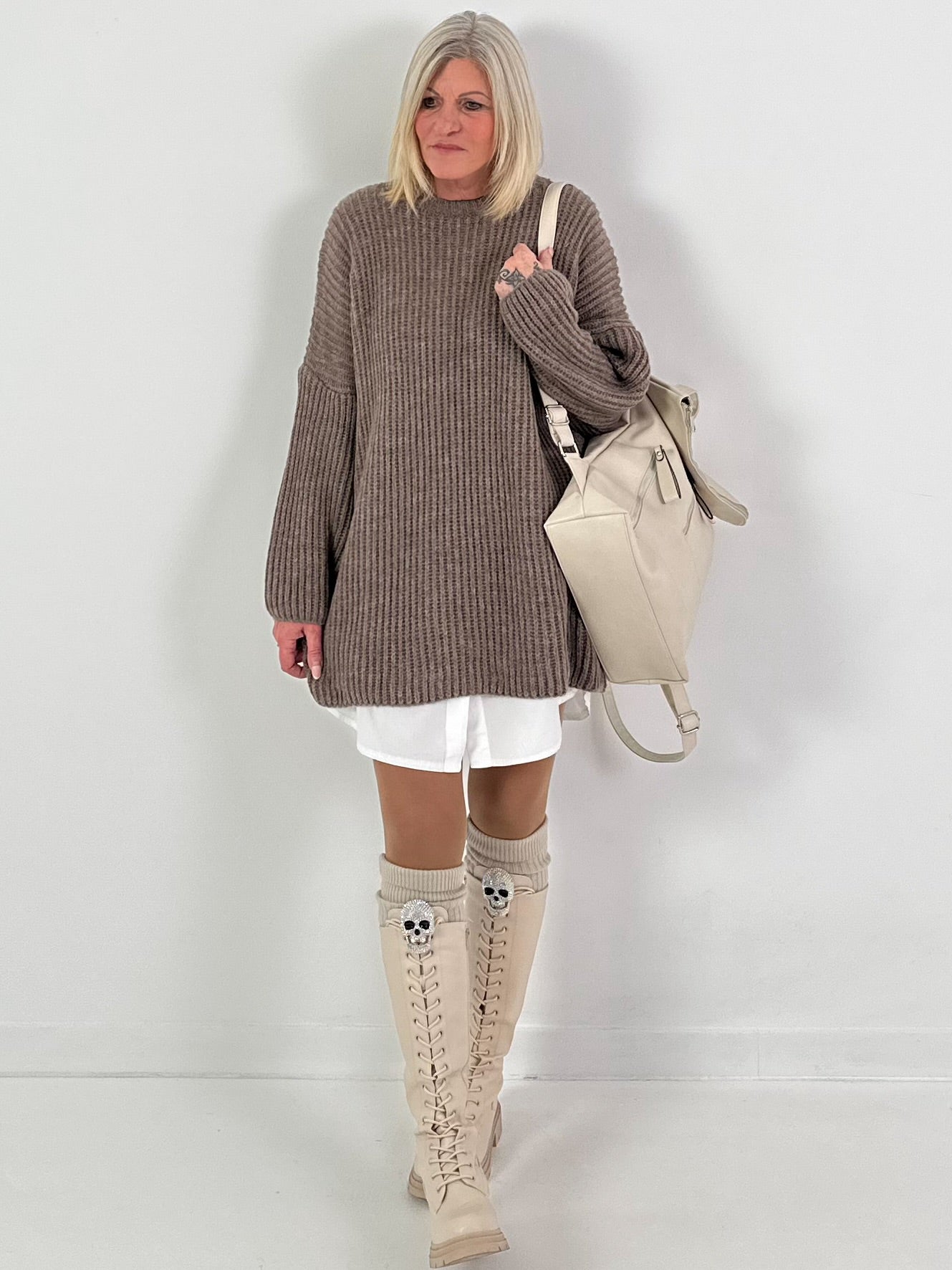 Long sweater model "Rib Relaxe" - taupe
