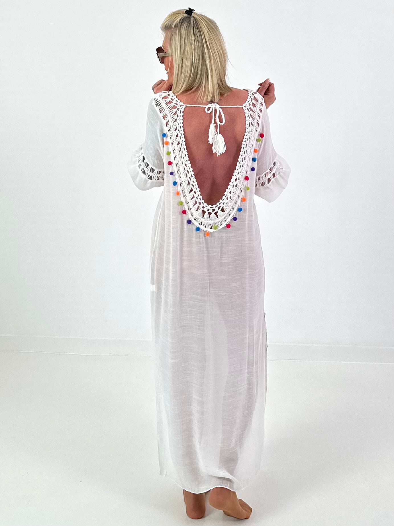 Ibiza dress with crochet inserts - white