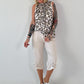 Striped top with ruffled collar - taupe-dark brown