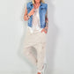 Baggy broek met statement patch - beige