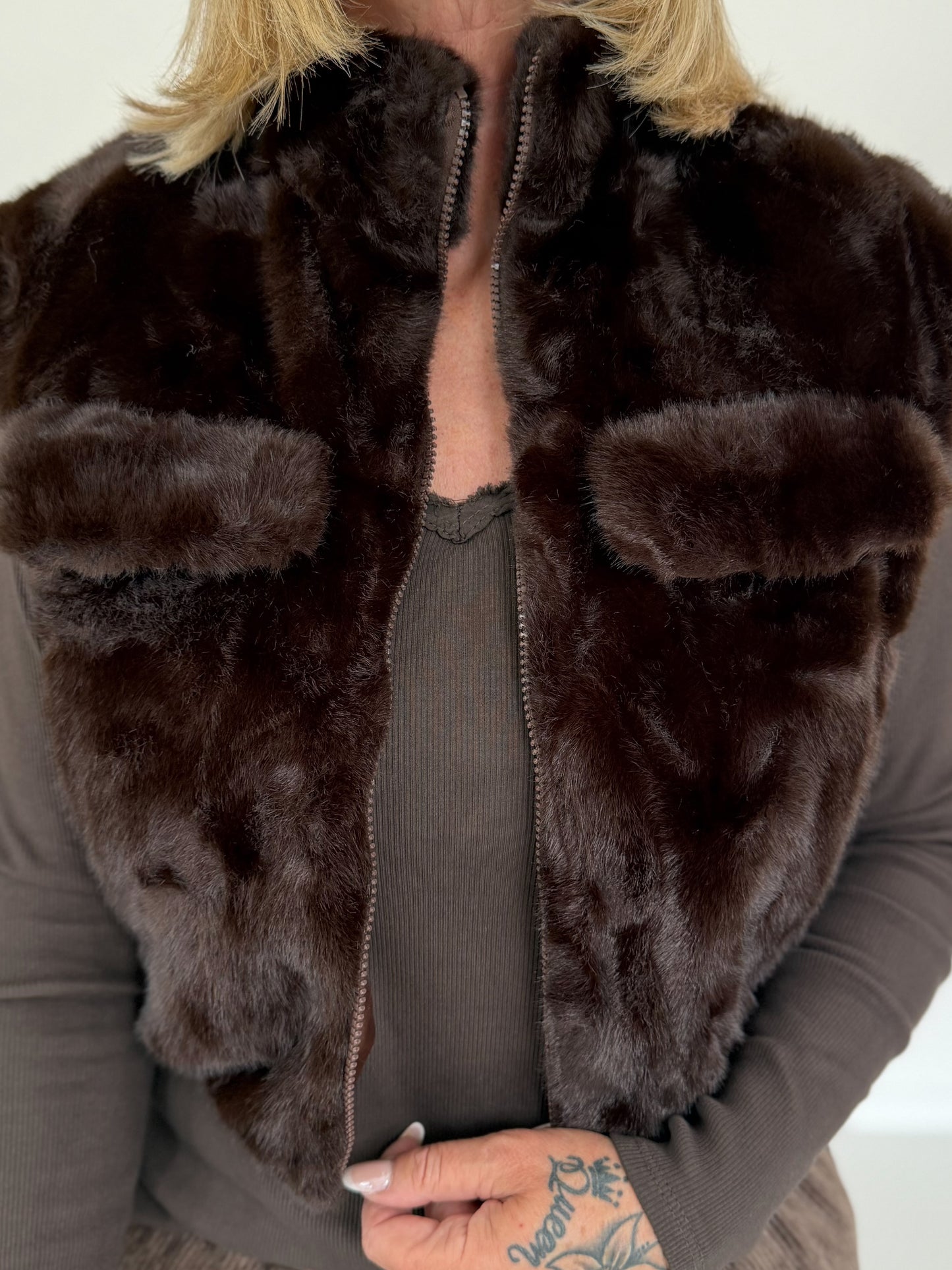 Comfortabel vest met teddyvoering - mokka