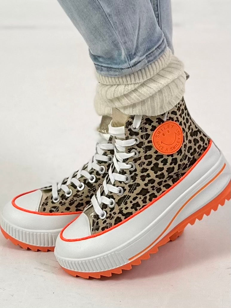 High sneaker model "Cat Boost" - leo-neon orange