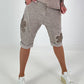 Short Baggy with Crochet Flowers and Sequins - Taupe