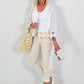 Boho Linen Jacket with Crochet Cuffs - White