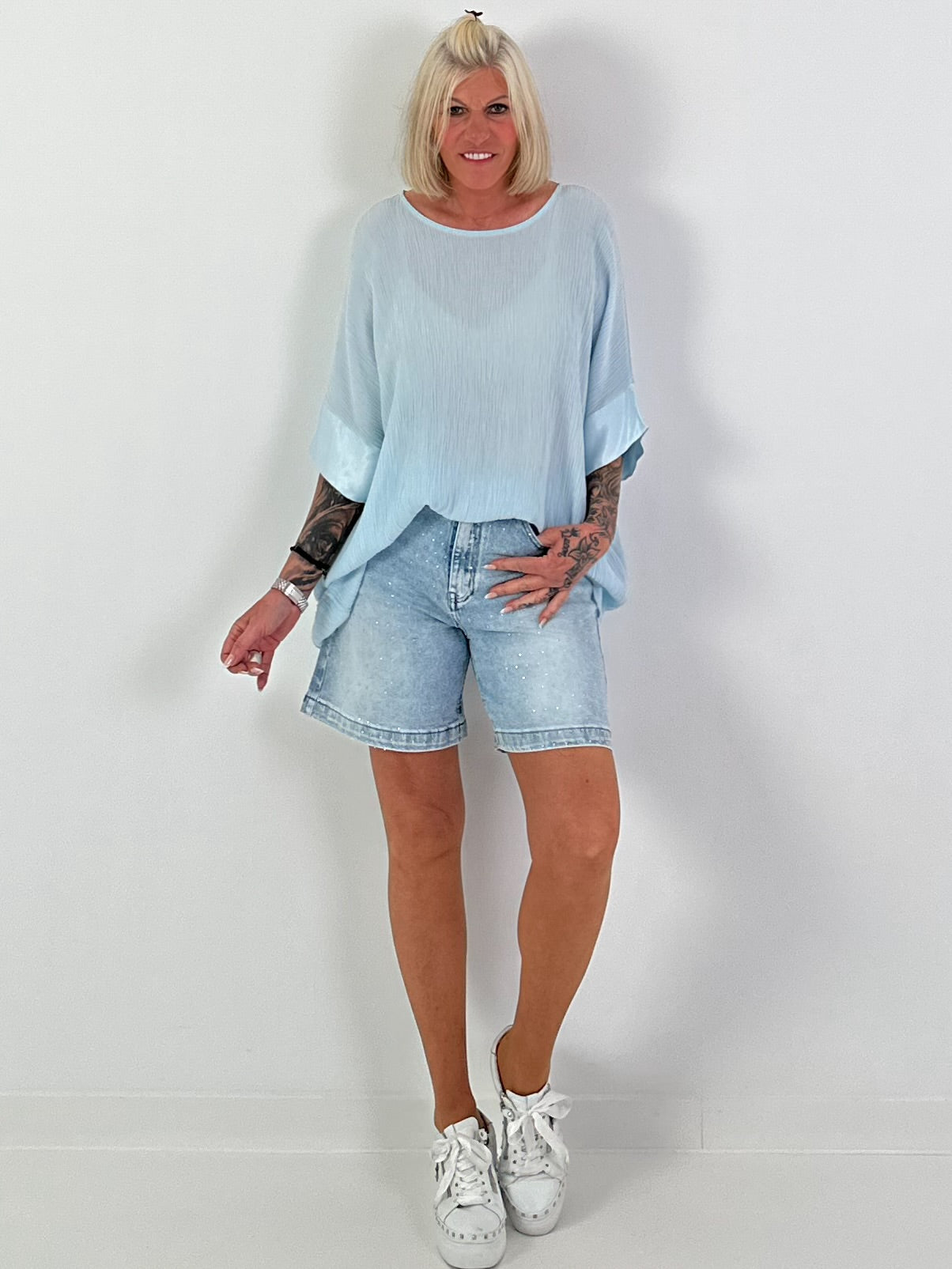 Strukturiertes Shirt - hellblau