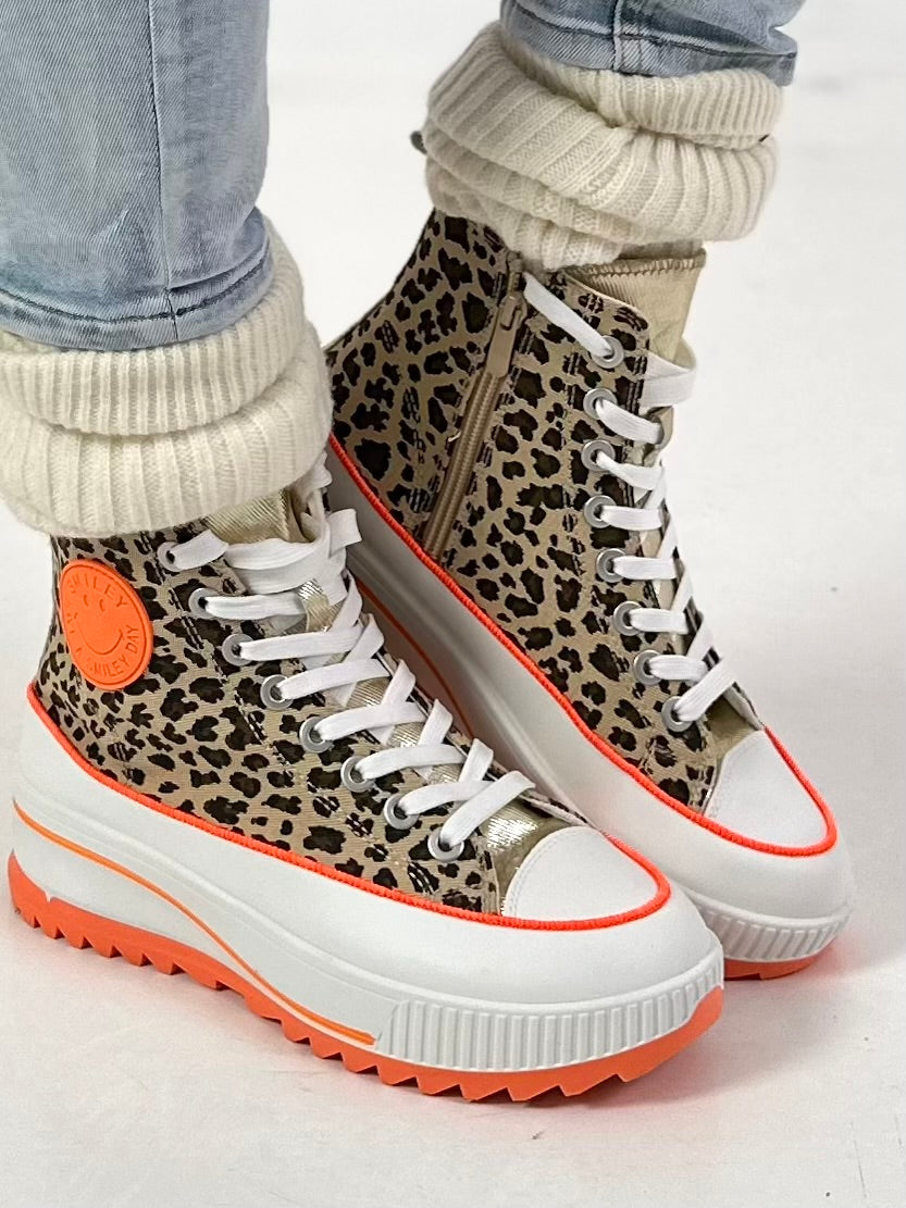 High sneaker model "Cat Boost" - leo-neon orange