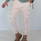Hose mit elastischem Bund und seitlichen Knopfleisten - beige