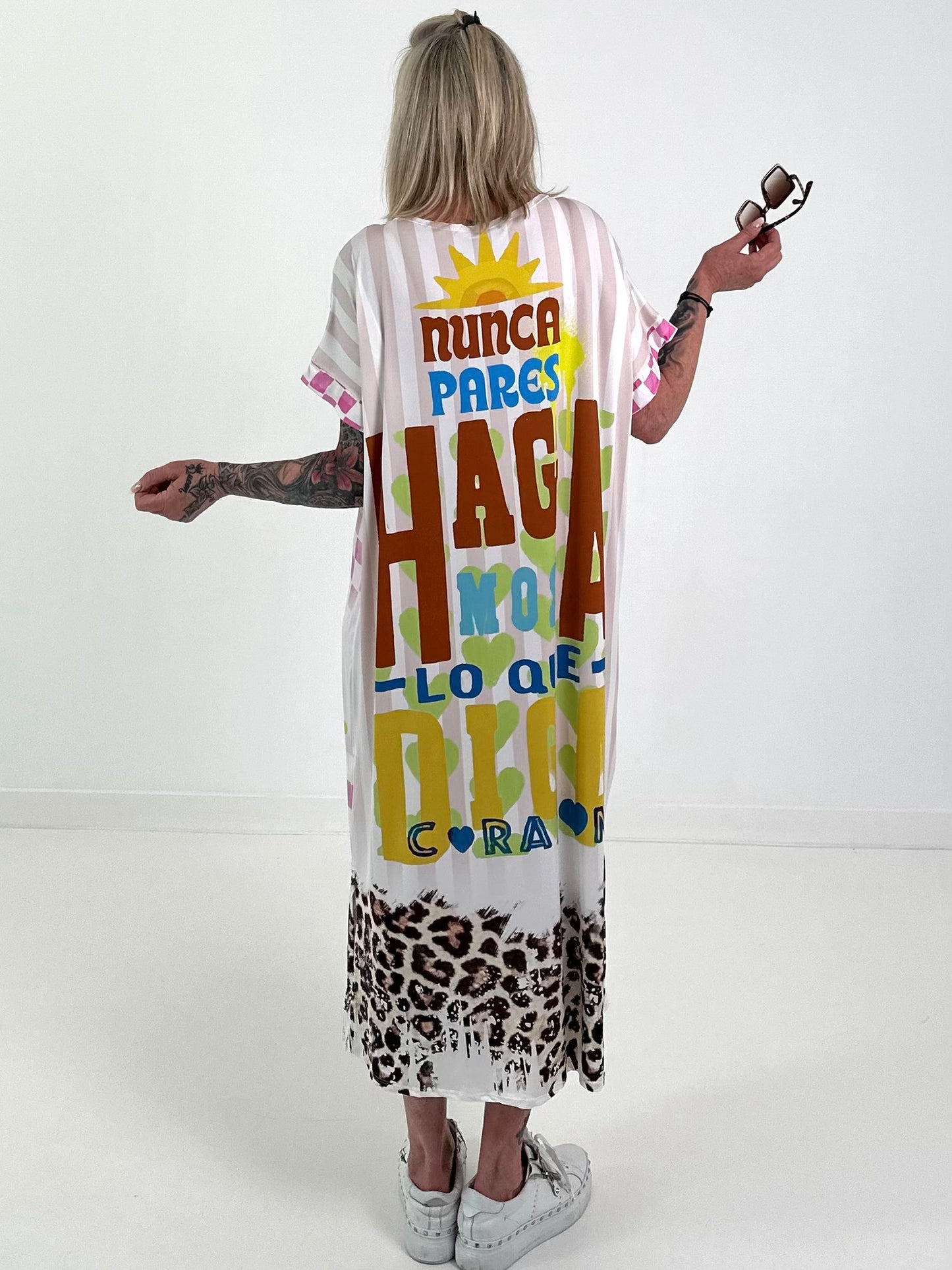 Kleid mit print-Mix - weiss-rosa-mehrfarbig