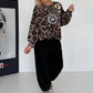 Sweater im Allover-Leo-Print mit Strass- und Glitzer Smileys - taupe-mehrfarbig
