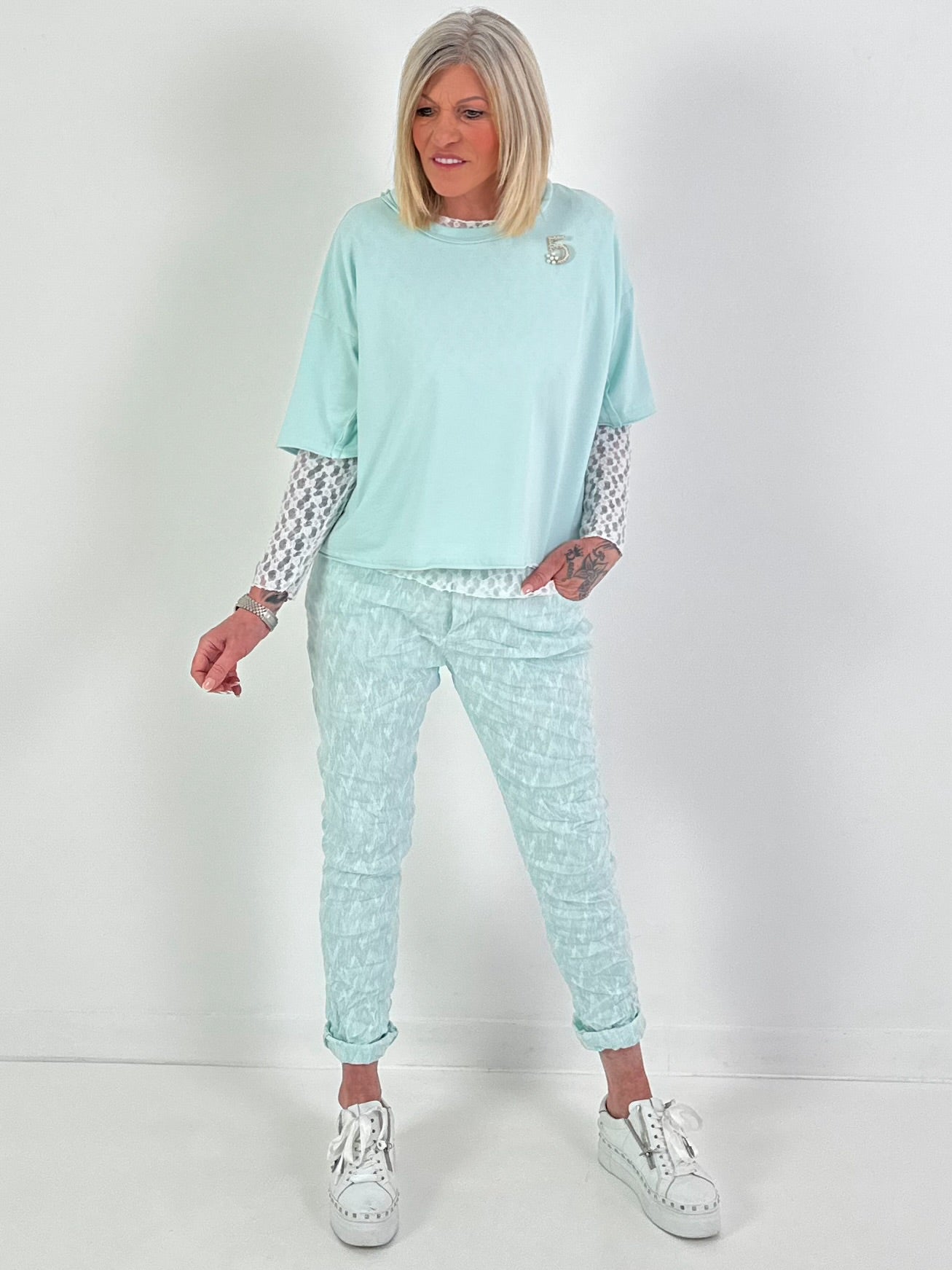 Overhemd met broche - mintgroen