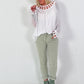 Silk Tunic with Crocheted Neckline - White