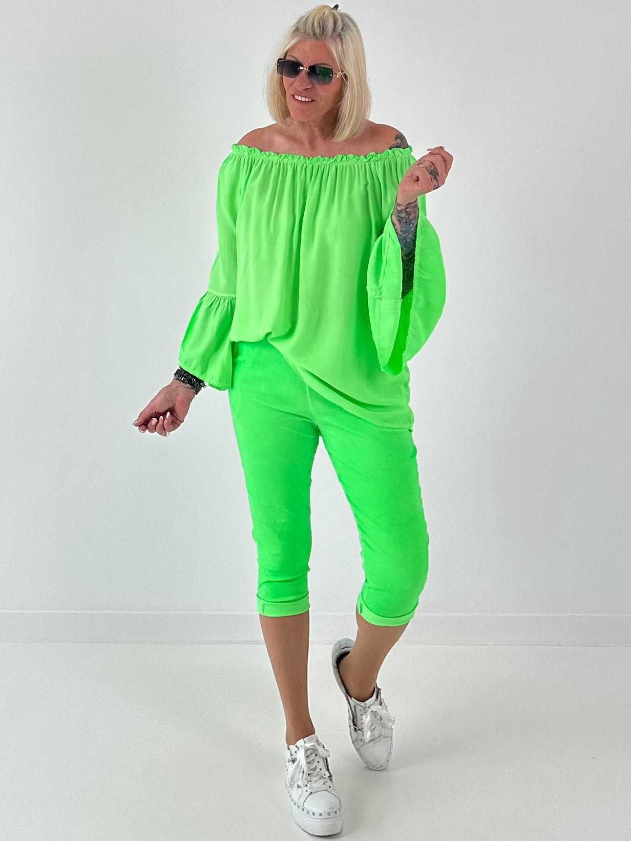 Capri Hose mit Bindeband - neongrün
