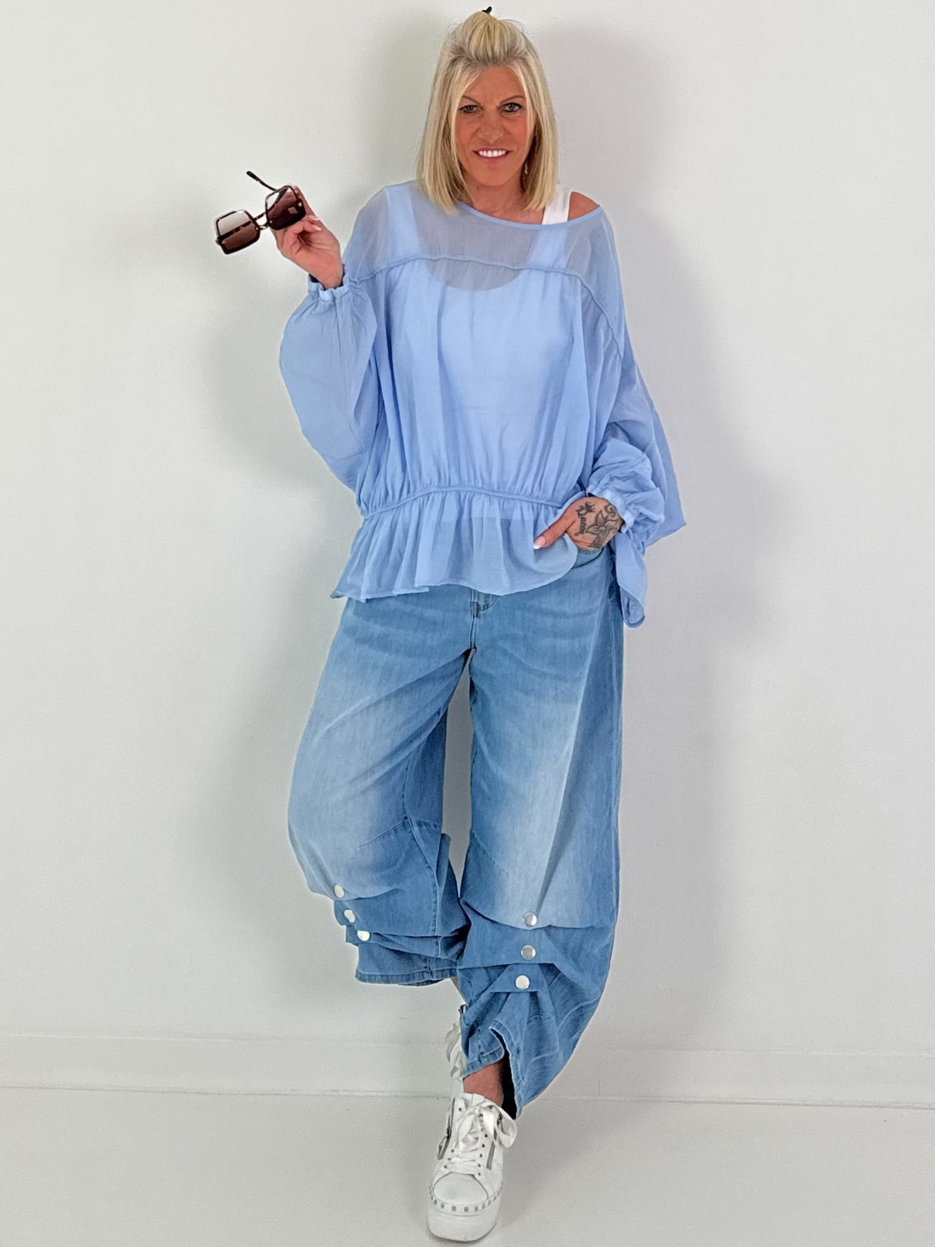 Tunic with Flounce Hem - Light Blue