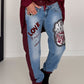 Jogg-Jeans im Used Look Love & Rock - denim-burgundi