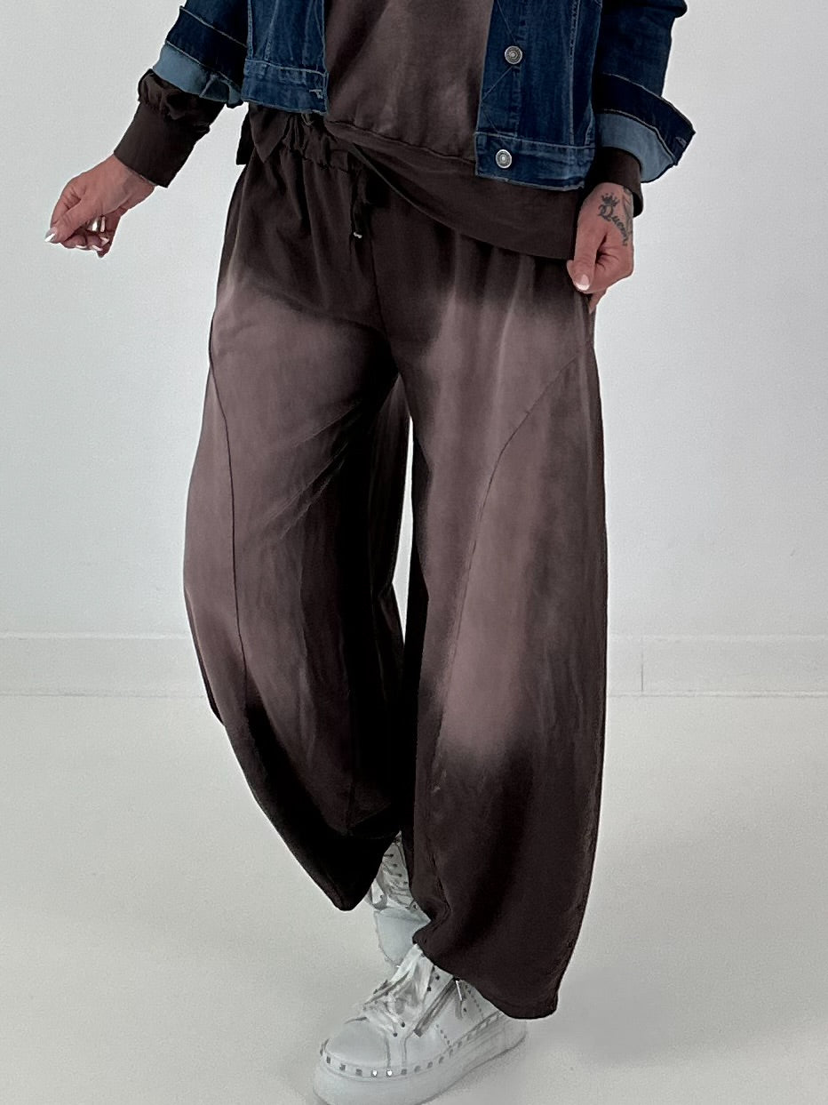 Lässige Sweat Ballonhose im Used-Look - mokka