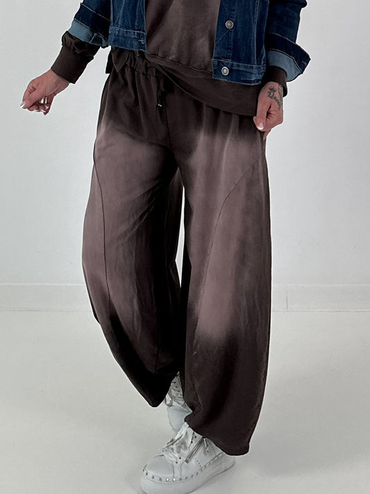 Lässige Sweat Ballonhose im Used-Look - mokka