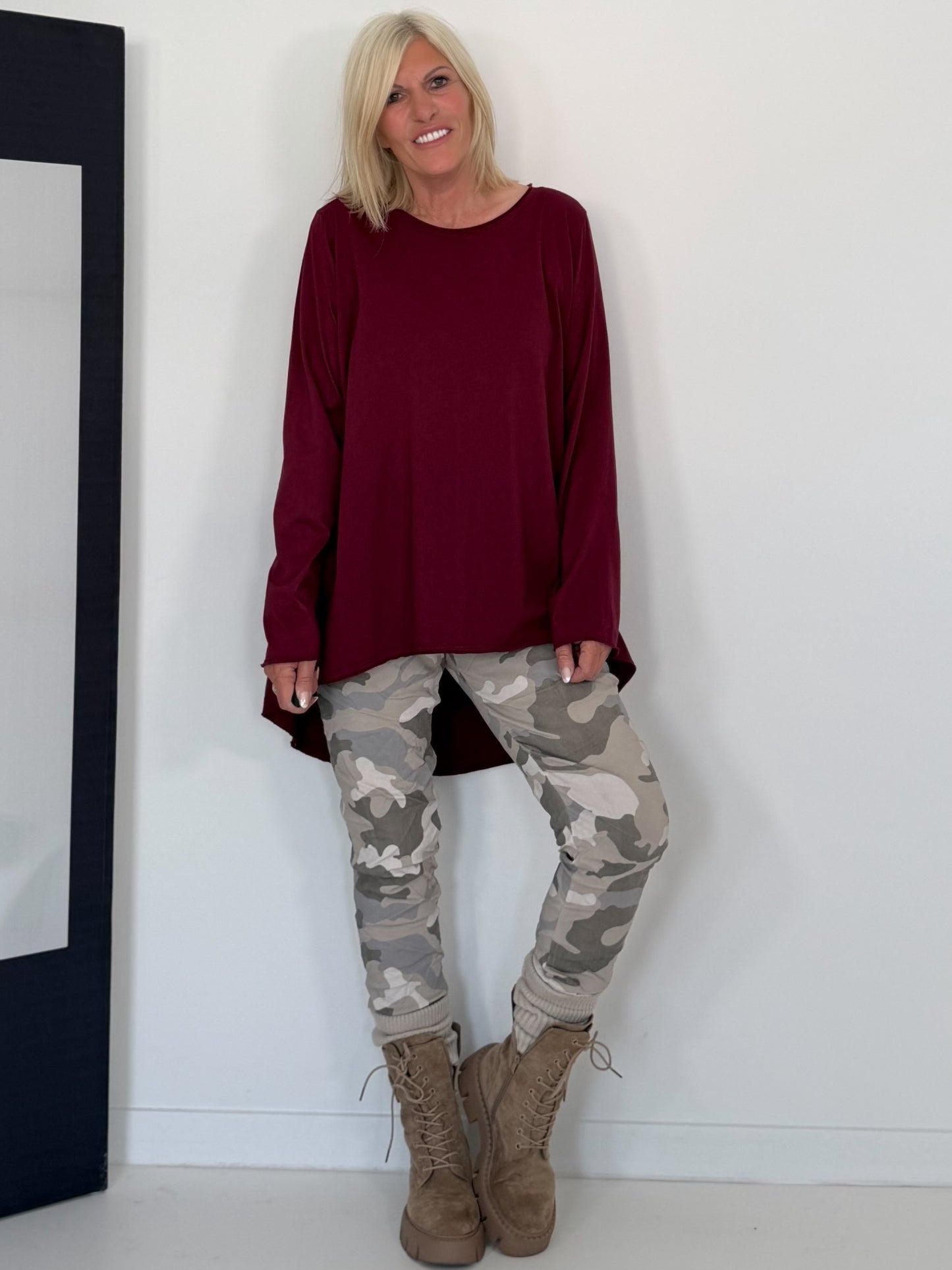 Basic Shirt mit Rundhalsausschnitt - bordeaux