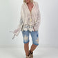 Boho Blouse with Crocheted Hem - beige