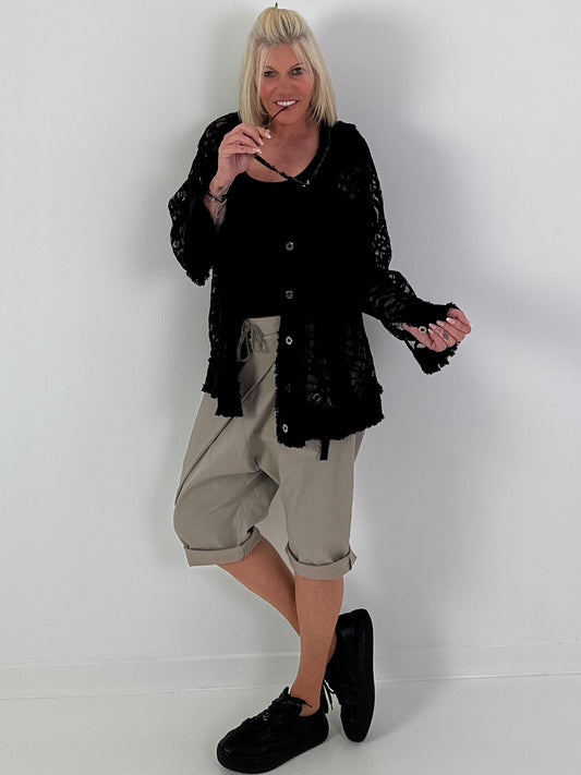 Jeansjacke mit floralem Netzeinsatz - schwarz ( lieferbar ab 26.05.26)